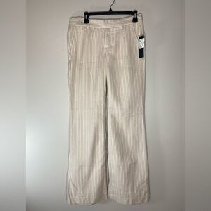 NWT Marc Jacobs Tan White Pinstripes Wide Leg Linen Blend Trouser Pants Size 8